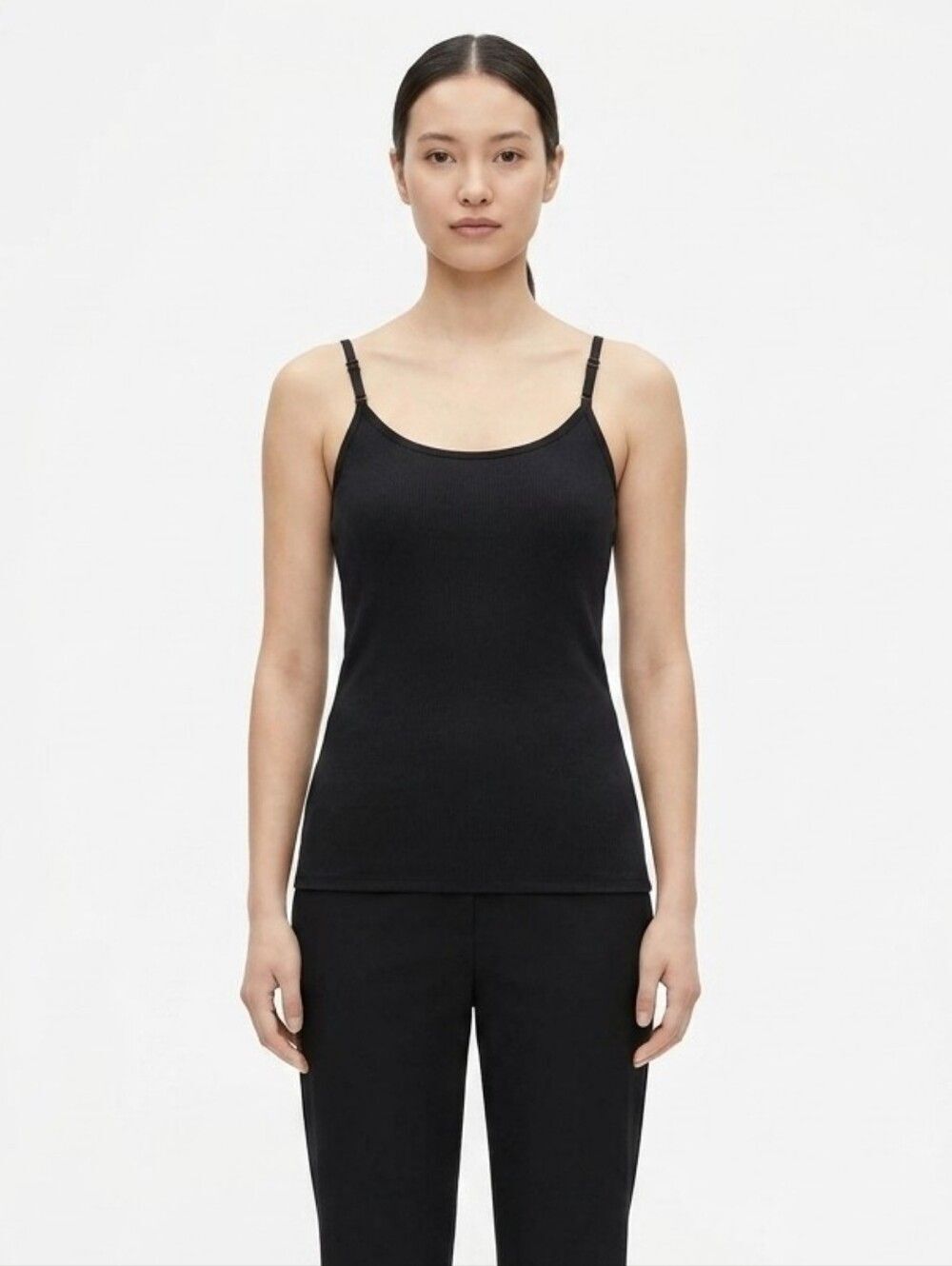 Pact Black Organic Cotton Camisole Tank Top Size Large Cami Adjustable Straps